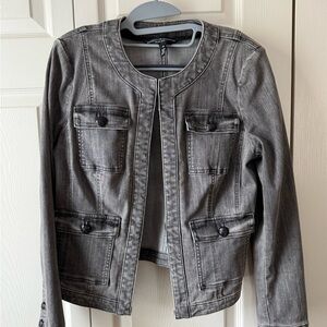White House Black Market Women’s Gray Denim Jacket - Classic Pocket Detail